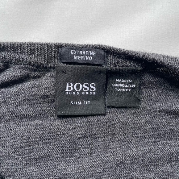 Boss Hugo Boss Slim Fit Fine Marino Wool V Neck Sweater Gray XL - Picture 6 of 9